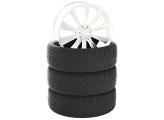 stacks of tires and rim