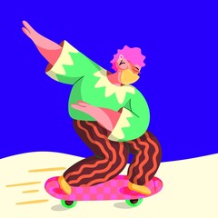 Man on his skateboard enjoys traveling