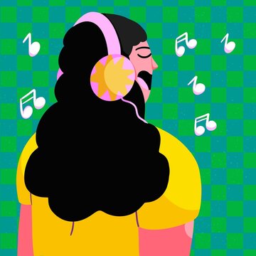 Young man sings his favorite song in his headphones