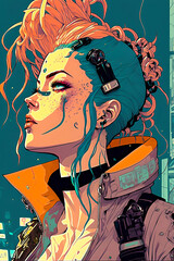 Futuristic cyberpunk woman
