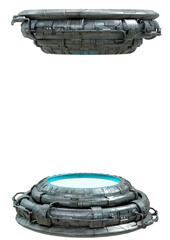 Futuristic sci fi pedestal for product presentation mockup isolated on white background. Showcase in empty spaceship room © AGPhotography