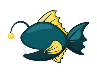 Cute Angler Fish Sea Animals Animated Icon Vector Illustration