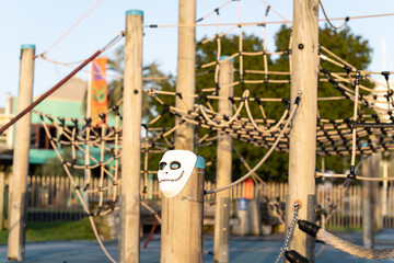 Playground ghost mask on climbing equipment Tauranga