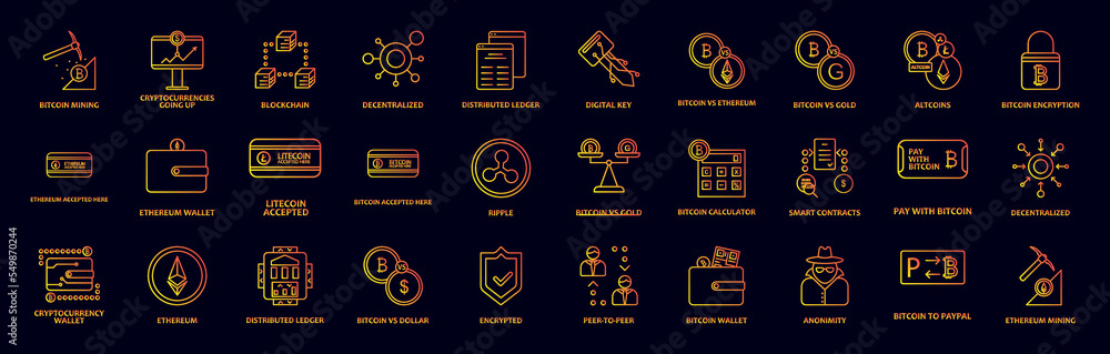Aufkleber bitcoin blockchain nolan icons collection vector illustration design