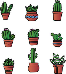 cactus illustration and line vectors