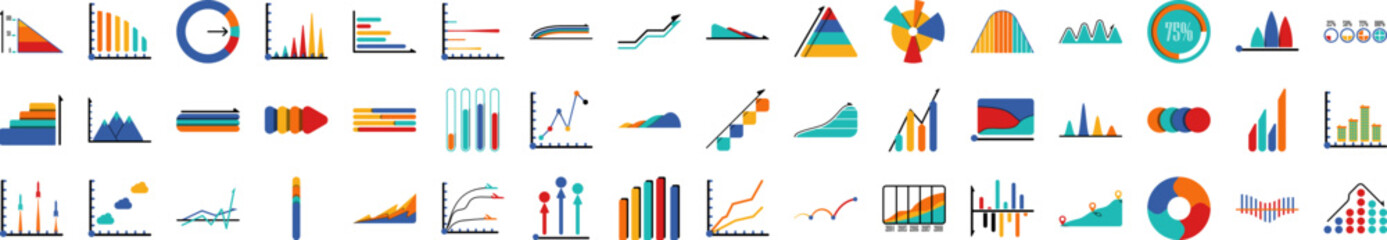 Business data graphics icons collection vector illustration design