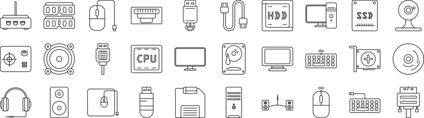 Computer hardware icons collection vector illustration design