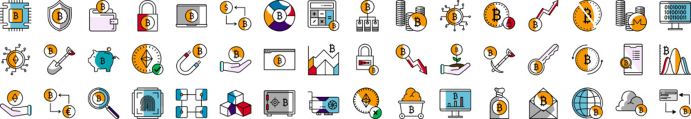 Cryptocurrency icons collection vector illustration design