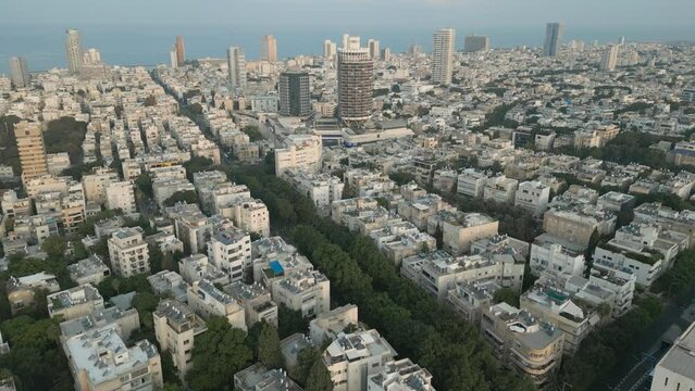 Aerial shot of The White City of Tel Aviv (Bauhaus district), Israel