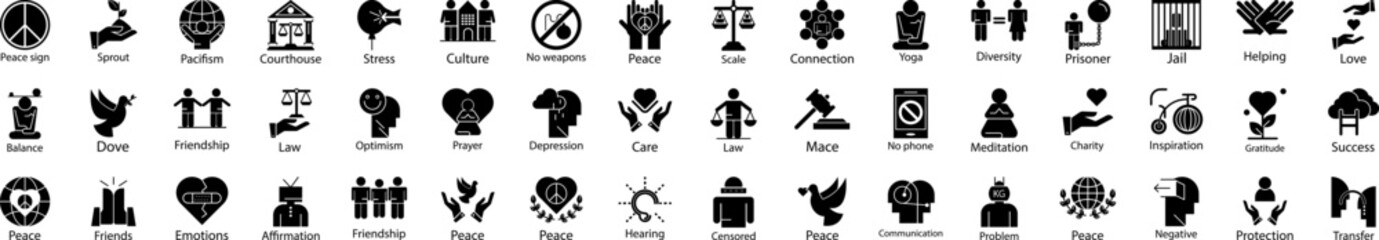 Peace and human rights icons collection vector illustration design