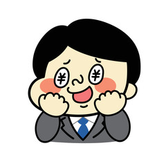 お金について考えているコミカルな男性キャラクターイラスト素材　ビジネス