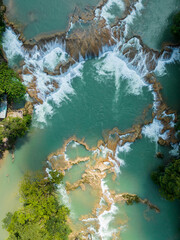 Aerial view of the waterfalls Agua Azul, Chiapas (Mexico). Panorama.