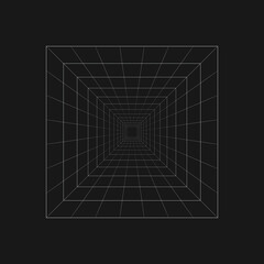 Geometric grid square tunnel on black background