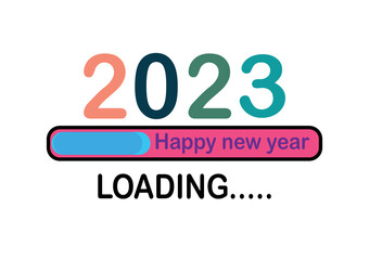 Vecter of loading with new year 2023 bar.Transfer Download to 2023 year.Digital data,circuit board, Scientific,technology.Vecter digital art and  new year 2023 concept. 