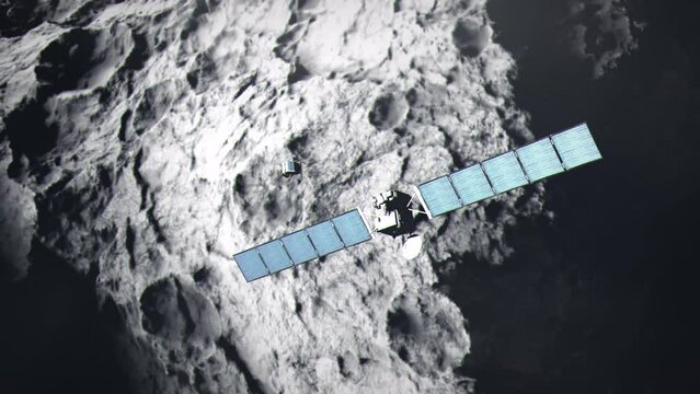 Close Shot of Comet 67P as the Rosetta Spacecraft Approaches and the Philae Lander Separates