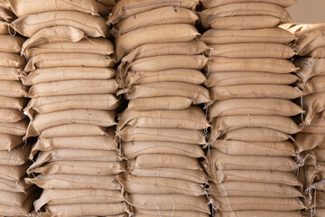 hessian bags filled with green coffee beans