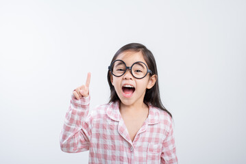 little girl asian think white background