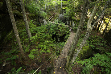 Marmite hiking trails at Portneuf natural regional park, Quebec, Canada. Sentiers la Marmite dans les bois du Parc naturel régional de Portneuf