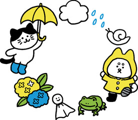 	猫と犬の英語梅雨6月フレーム（シンプル）
