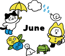 猫と犬の英語梅雨6月イラスト