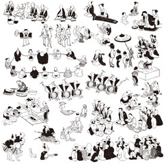 ゆるかわな昔の日本人のイラスト　ゆるくてかわいい和風の絵