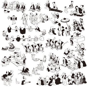 ゆるかわな昔の日本人のイラスト　ゆるくてかわいい和風の絵