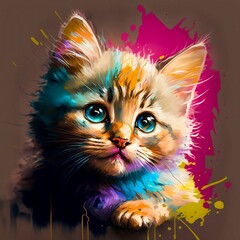 Colorful Cute Kitten | Created Using Midjourney ai and Photoshop