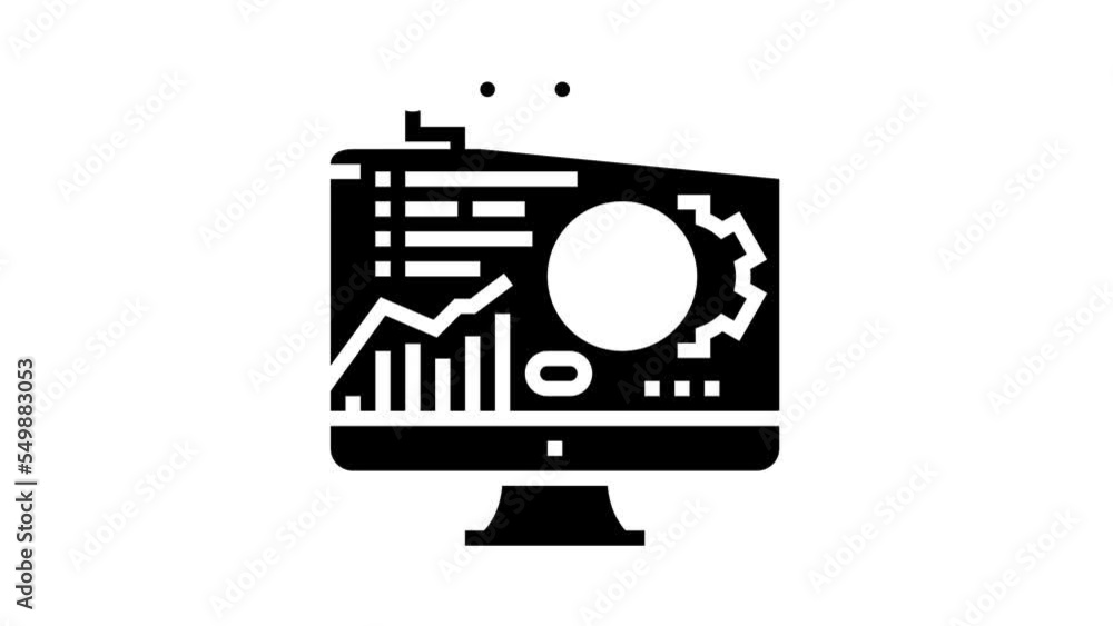 Poster fintech chart researching on computer display glyph icon animation