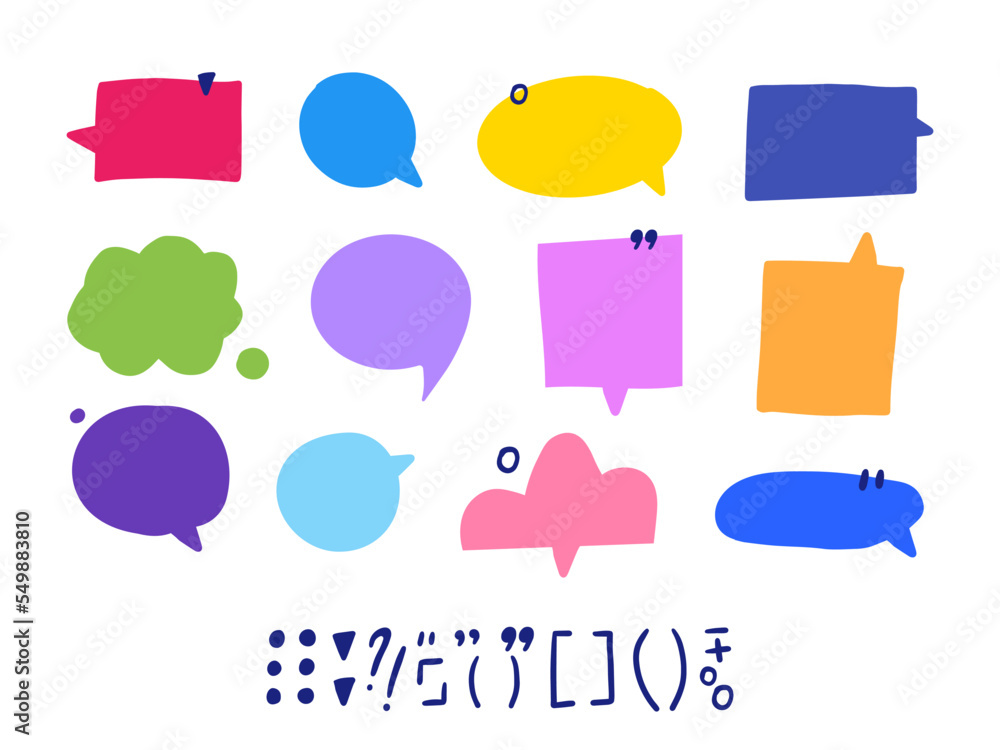 Poster set of dialog boxes different variants drawn by hand. vector flat illustrations. collection pastel c