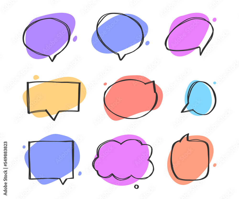 Poster set of dialog boxes different variants drawn by hand. vector flat illustrations. collection pastel c