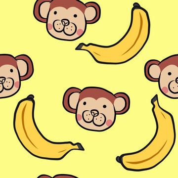 Monkey banana seamless cartoon vector illustration background