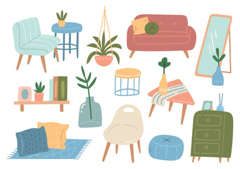 aesthetic style interior furniture doodle collection