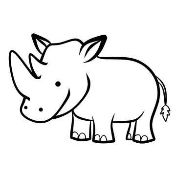 Coloring pages. Animals. Cute rhinoceros stands and smiles