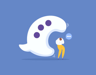 Communication problems, hate comments attacks. a man wants to be eaten by chat bubbles. illustration concept design. graphic elements