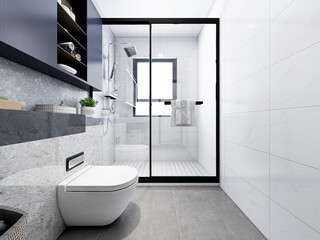 Naklejka na ściany i meble 3D rendering, clean and tidy bathroom design