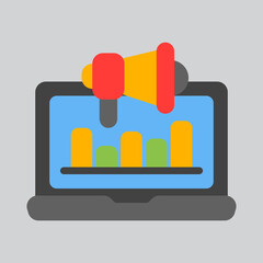 Digital marketing laptop icon in flat style, use for website mobile app presentation