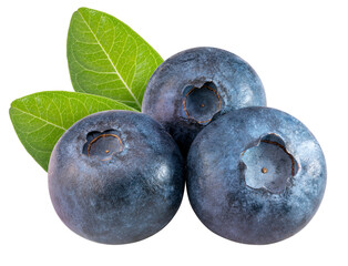 Blueberries fruit with leaf on white background, Fresh Blueberry on White Background PNG File. - obrazy, fototapety, plakaty