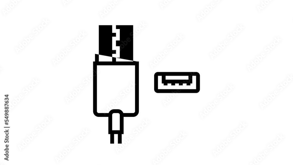 Poster usb type a line icon animation