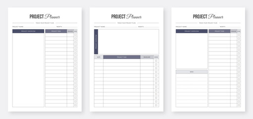 Project Planner Template Design, Printable Project Planner, Project Tracker Template Set, Project Planner Layout Design, Modern Planner Template Set, Planner Bundle, Organizer & Schedule Planner - obrazy, fototapety, plakaty