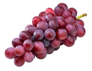 Red grape with leaves  on white, Bunch of fresh red juicy grapes on white, With clipping path.