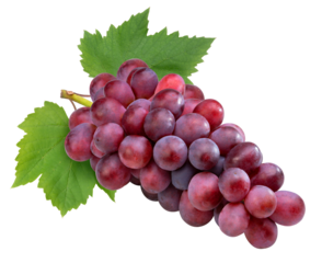 Red grape with leaves  on white, Bunch of fresh red juicy grapes on white, With clipping path.