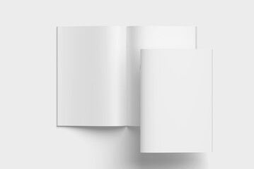 Realistic A4 Cover and opened magazine mockup blank 