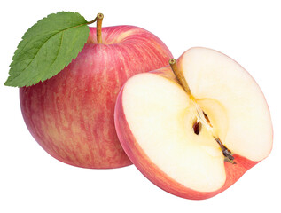 Pink Apple on white background, Fresh Pink Apple with leaf on white background PNG File.