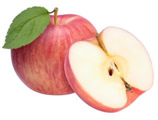 Pink Apple on white background, Fresh Pink Apple with leaf on white background PNG File.