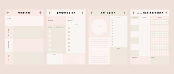 Printable Vector Planner and Notepad Template Collection with Pastel Color for Journaling