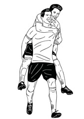 Soccer player is happy with a goal 
hand drawn art Flat Vector illustration