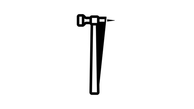 straight peen hammer tool line icon animation