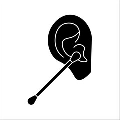 Cotton buds icon. Personal hygiene product for cleaning adult ears. Black simple vector illustration on white background.