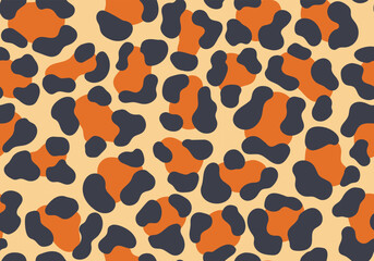 Hand-drawn flat leopard texture by neutral colors vector illustration. Cartoon animal seamless pattern by orange, yellow and grey colors. Flat wild animal texture for home decor and clothes