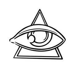 Illuminati eye of free mason secret society. Mystic all seeing third eye in triangle. Vector illustration isolated in white background